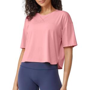 imageG4Free Lightweight Womens Workout Tops Loose Fit Short Sleeve Summer T Shirts Athletic Gym Tees Basic Yoga Shirts CasualPink
