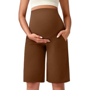 imageG4Free Maternity Athletic Shorts with Pockets Over The Belly Stretchy Workout Pants Pregnancy Wide Leg Bermuda CasualDark Coffee