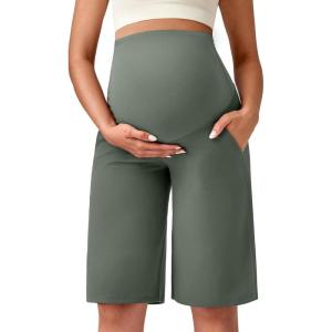 imageG4Free Maternity Athletic Shorts with Pockets Over The Belly Stretchy Workout Pants Pregnancy Wide Leg Bermuda CasualGray Sage