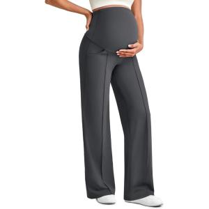 imageG4Free Maternity Dress Yoga Pants with Pockets Over The Belly Stretchy Work Slack Pregnancy Wide Leg Lounge TrousersDark Gray