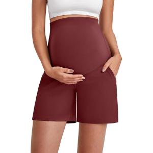 imageG4Free Maternity Shorts with Pockets Over The Belly Stretchy 6 Pregnancy Yoga Pants Athletic WorkoutDark Burgundy