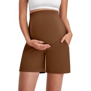 imageG4Free Maternity Shorts with Pockets Over The Belly Stretchy 6 Pregnancy Yoga Pants Athletic WorkoutDark Coffee