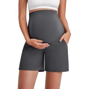 imageG4Free Maternity Shorts with Pockets Over The Belly Stretchy 6 Pregnancy Yoga Pants Athletic WorkoutDark Gray