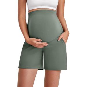imageG4Free Maternity Shorts with Pockets Over The Belly Stretchy 6 Pregnancy Yoga Pants Athletic WorkoutGray Sage