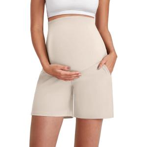 imageG4Free Maternity Shorts with Pockets Over The Belly Stretchy 6 Pregnancy Yoga Pants Athletic WorkoutLight Khaki