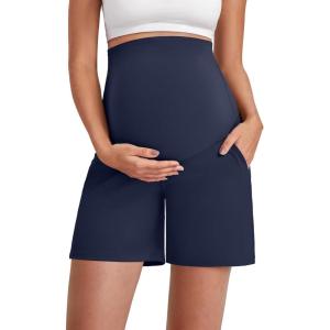 imageG4Free Maternity Shorts with Pockets Over The Belly Stretchy 6 Pregnancy Yoga Pants Athletic WorkoutRoyal Blue