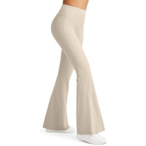 imageG4Free Ribbed Flare Yoga Pants for Women High Waisted Bell Bottom Leggings Tummy Control PetiteRegularTallLight Khaki