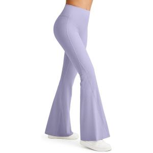 imageG4Free Ribbed Flare Yoga Pants for Women High Waisted Bell Bottom Leggings Tummy Control PetiteRegularTallPurple
