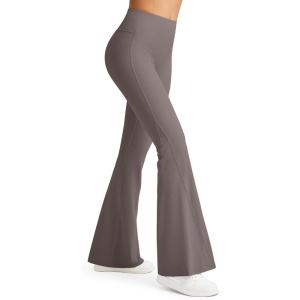 imageG4Free Ribbed Flare Yoga Pants for Women High Waisted Bell Bottom Leggings Tummy Control PetiteRegularTallTaupe