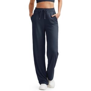 imageG4Free Ribbed Wide Leg Yoga Pants for Women with Pockets Drawstring High Waist Casual Lounge Pants PetiteRegularTallDark Navy