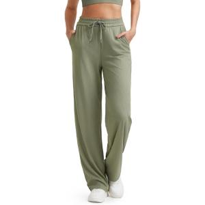 imageG4Free Ribbed Wide Leg Yoga Pants for Women with Pockets Drawstring High Waist Casual Lounge Pants PetiteRegularTallGray Olive