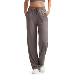 imageG4Free Ribbed Wide Leg Yoga Pants for Women with Pockets Drawstring High Waist Casual Lounge Pants PetiteRegularTallTaupe