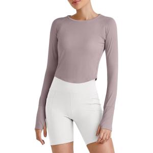 imageG4Free UPF 50 Rash Guard for Women Long Sleeve Workout Tops Lightweight Sun Shirts UV Protection Athletic HikingGray Lilac