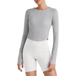 imageG4Free UPF 50 Rash Guard for Women Long Sleeve Workout Tops Lightweight Sun Shirts UV Protection Athletic HikingGrey