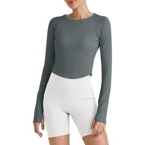 imageG4Free UPF 50 Rash Guard for Women Long Sleeve Workout Tops Lightweight Sun Shirts UV Protection Athletic HikingGrey Sage