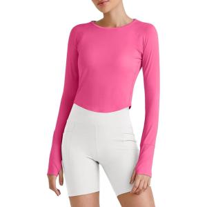 imageG4Free UPF 50 Rash Guard for Women Long Sleeve Workout Tops Lightweight Sun Shirts UV Protection Athletic HikingHot Pink