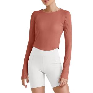 imageG4Free UPF 50 Rash Guard for Women Long Sleeve Workout Tops Lightweight Sun Shirts UV Protection Athletic HikingJam Brown
