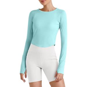 imageG4Free UPF 50 Rash Guard for Women Long Sleeve Workout Tops Lightweight Sun Shirts UV Protection Athletic HikingLight Blue