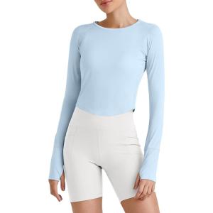 imageG4Free UPF 50 Rash Guard for Women Long Sleeve Workout Tops Lightweight Sun Shirts UV Protection Athletic HikingLight Denim