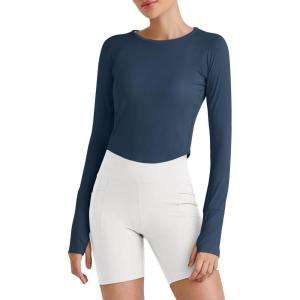 imageG4Free UPF 50 Rash Guard for Women Long Sleeve Workout Tops Lightweight Sun Shirts UV Protection Athletic HikingNavy