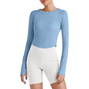 imageG4Free UPF 50 Rash Guard for Women Long Sleeve Workout Tops Lightweight Sun Shirts UV Protection Athletic HikingSmog Blue