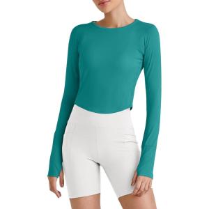 imageG4Free UPF 50 Rash Guard for Women Long Sleeve Workout Tops Lightweight Sun Shirts UV Protection Athletic HikingTeal