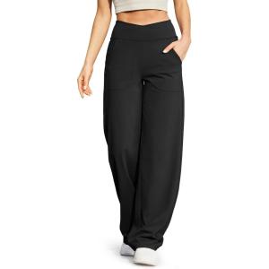 imageG4Free Wide Leg Pants for Women Loose Yoga Pants with Pockets PetiteRegularTall Stretch Casual Lounge PantsBlack