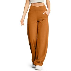 imageG4Free Wide Leg Pants for Women Loose Yoga Pants with Pockets PetiteRegularTall Stretch Casual Lounge PantsBrown Sugar