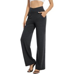 imageG4Free Wide Leg Pants for Women Loose Yoga Pants with Pockets PetiteRegularTall Stretch Casual Lounge PantsCharcoal Heather