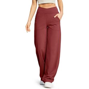 imageG4Free Wide Leg Pants for Women Loose Yoga Pants with Pockets PetiteRegularTall Stretch Casual Lounge PantsDark Burgundy