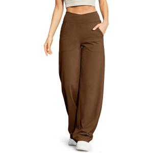 imageG4Free Wide Leg Pants for Women Loose Yoga Pants with Pockets PetiteRegularTall Stretch Casual Lounge PantsDark Coffee