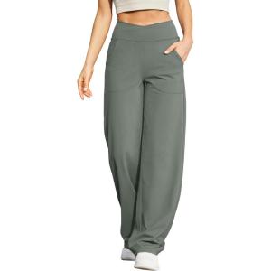 imageG4Free Wide Leg Pants for Women Loose Yoga Pants with Pockets PetiteRegularTall Stretch Casual Lounge PantsGrey Sage