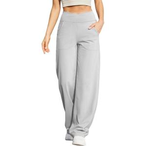 imageG4Free Wide Leg Pants for Women Loose Yoga Pants with Pockets PetiteRegularTall Stretch Casual Lounge PantsLight Grey