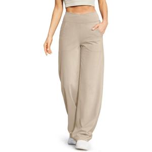 imageG4Free Wide Leg Pants for Women Loose Yoga Pants with Pockets PetiteRegularTall Stretch Casual Lounge PantsLight Khaki