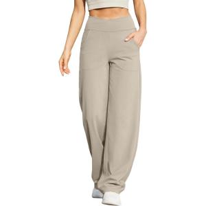 imageG4Free Wide Leg Pants for Women Loose Yoga Pants with Pockets PetiteRegularTall Stretch Casual Lounge PantsMocha
