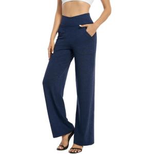 imageG4Free Wide Leg Pants for Women Loose Yoga Pants with Pockets PetiteRegularTall Stretch Casual Lounge PantsNavy Heather
