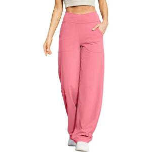 imageG4Free Wide Leg Pants for Women Loose Yoga Pants with Pockets PetiteRegularTall Stretch Casual Lounge PantsPink