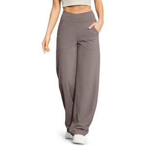 imageG4Free Wide Leg Pants for Women Loose Yoga Pants with Pockets PetiteRegularTall Stretch Casual Lounge PantsTaupe