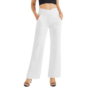 imageG4Free Wide Leg Pants for Women Loose Yoga Pants with Pockets PetiteRegularTall Stretch Casual Lounge PantsWhite
