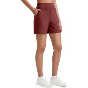 imageG4Free Womens 5 Athletic Shorts High Waisted Running Yoga Shorts Summer Casual Shorts with PocketsDark Burgundy