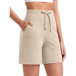 imageG4Free Womens Athletic Running Shorts High Waisted Bermuda Summer Casual Shorts for Golf Yoga with PocketsLight Khaki