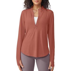 imageG4Free Womens UPF 50 Sun Shirts Lightweight Quick Dry Long Sleeve Workout Tops Lightweight Running PulloverJam Brown