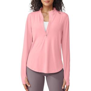 imageG4Free Womens UPF 50 Sun Shirts Lightweight Quick Dry Long Sleeve Workout Tops Lightweight Running PulloverPink