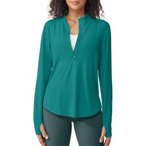 imageG4Free Womens UPF 50 Sun Shirts Lightweight Quick Dry Long Sleeve Workout Tops Lightweight Running PulloverTeal