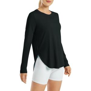imageG4Free Womens UPF 50 UV Shirts Long Sleeve Workout Sun Shirt Outdoor Gym Hiking Tops Quick Dry LightweightBlack