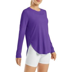 imageG4Free Womens UPF 50 UV Shirts Long Sleeve Workout Sun Shirt Outdoor Gym Hiking Tops Quick Dry LightweightDark Purple