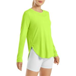 imageG4Free Womens UPF 50 UV Shirts Long Sleeve Workout Sun Shirt Outdoor Gym Hiking Tops Quick Dry LightweightFluorescent Green