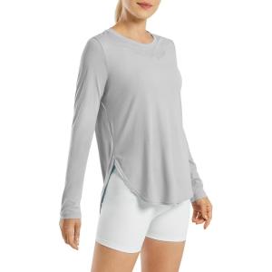 imageG4Free Womens UPF 50 UV Shirts Long Sleeve Workout Sun Shirt Outdoor Gym Hiking Tops Quick Dry LightweightGrey