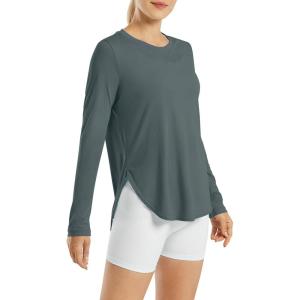 imageG4Free Womens UPF 50 UV Shirts Long Sleeve Workout Sun Shirt Outdoor Gym Hiking Tops Quick Dry LightweightGrey Sage