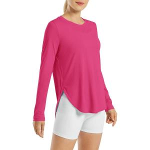 imageG4Free Womens UPF 50 UV Shirts Long Sleeve Workout Sun Shirt Outdoor Gym Hiking Tops Quick Dry LightweightHot Pink